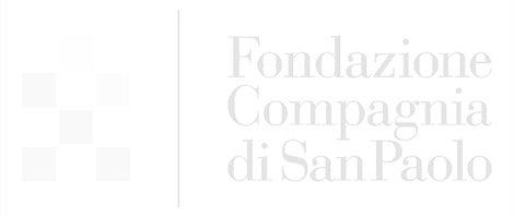 Logo della Fondazione Compagnia di San Paolo con quadrati bianchi su sfondo nero e testo bianco.